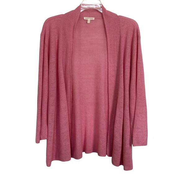 Eileen Fisher 100% Linen Pink Open Front Cardigan Size XL 3/4 Sleeve Classic - Picture 1 of 4